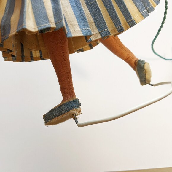 Vintage Cloth Wire Doll Redhead Pigtails Woman Girl with Dog on Leash 11" Cute - Picture 11 of 12